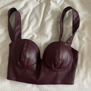 Cropped maroon  faux leather tank top